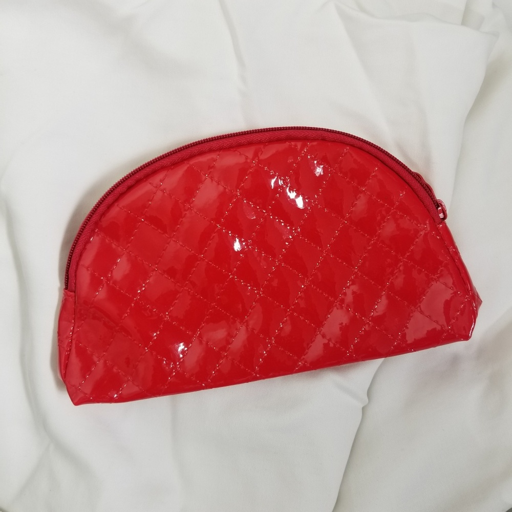 Red Quilted faux leather ipsy makeup bag / clutch